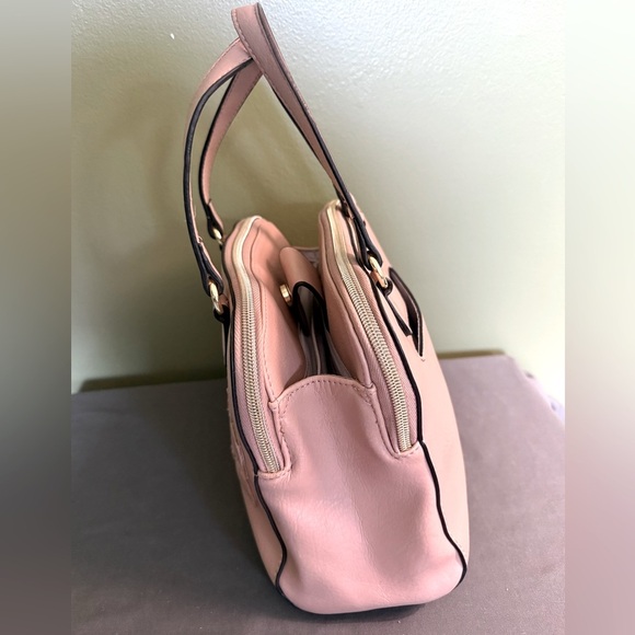 Nicole by Nicole Miller Light Pink Embossed Rose Top Handle Satchel - Picture 9 of 10